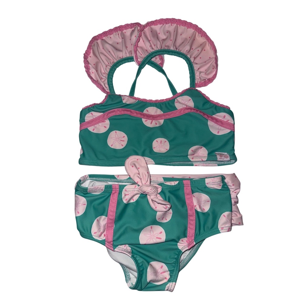 SweetHoney Girls Teal Pink Sand Dollar Ruffle Bikini Two Piece Swimsuit 4T